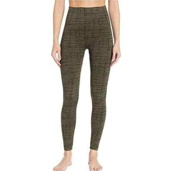 SPANX Leggings Medium Olive Green Crosshatch Seamless Crop High Rise Shapewear - Picture 1 of 12